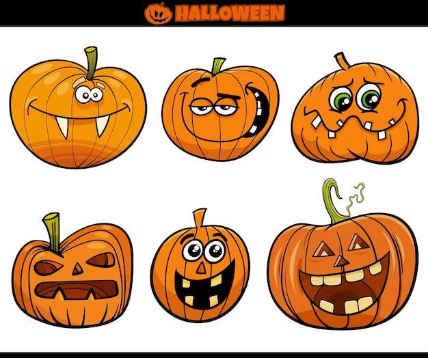 Dibujos animados de calabazas de Halloween o personajes de cómic Jackolanterns