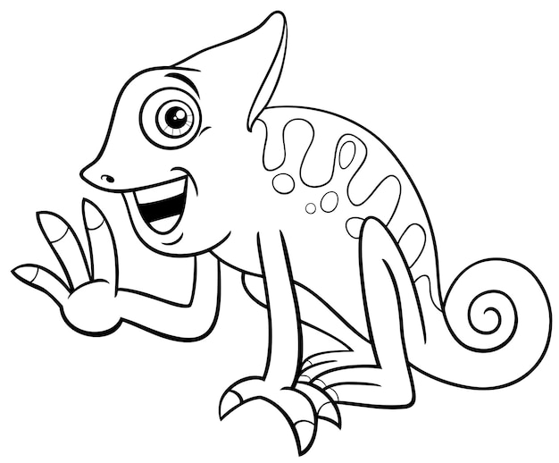 dibujos animados camaleón reptil personaje animal ondeando página de colorear