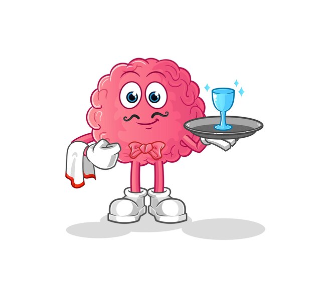Dibujos animados de camarero de cerebro. vector de mascota de dibujos animados