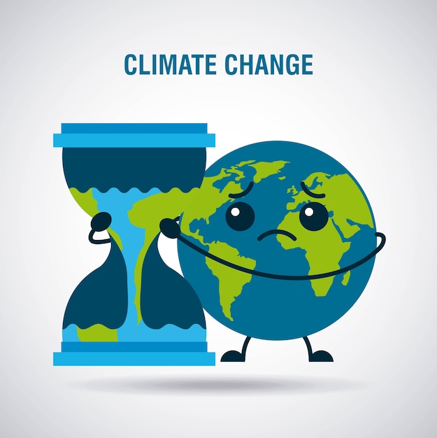 Dibujos animados de cambio climático triste reloj de arena planeta tierra