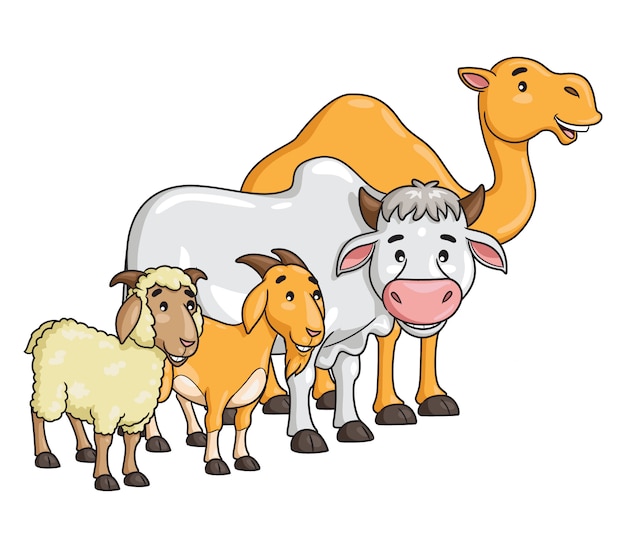 Dibujos animados de camellos, vacas, cabras y ovejas