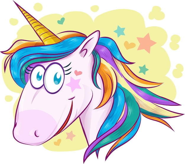 Dibujos animados de cara de unicornio en el fondo
