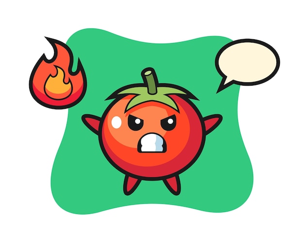 Dibujos animados de carácter de tomates con gesto enojado, diseño de estilo lindo para camiseta, pegatina, elemento de logotipo