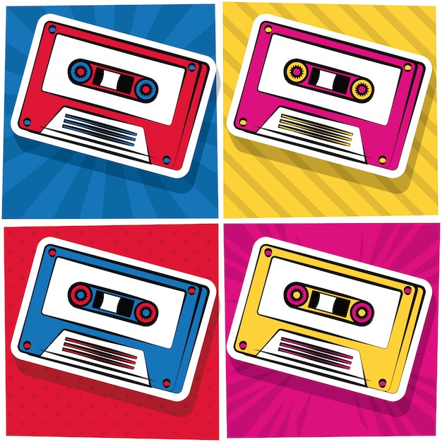 Dibujos animados de cassette de arte pop