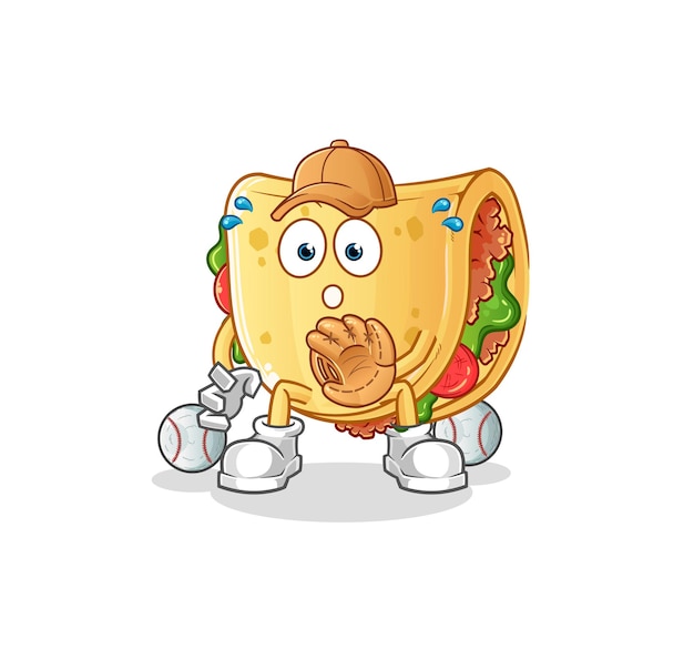 Dibujos animados de Catcher de béisbol de taco. vector de mascota de dibujos animados