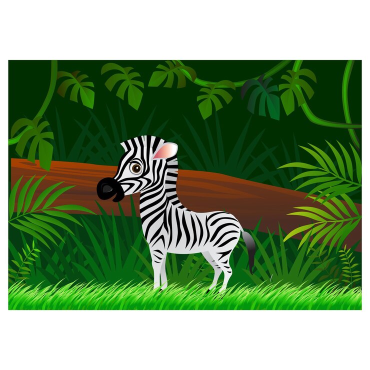 Vector dibujos animados de cebra en el fondo del bosque