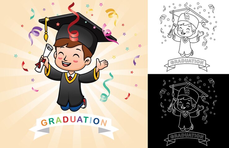 Vector dibujos animados de celebración de graduación de niño feliz
