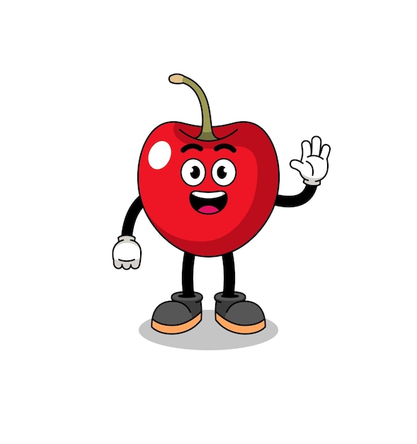 Dibujos animados de cereza haciendo diseño de personajes de gesto de mano de onda