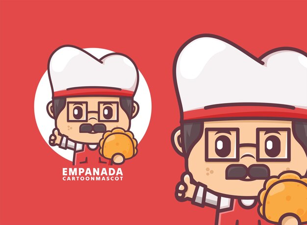 dibujos animados de chef con empanada comida ilustración vectorial logotipo mascota