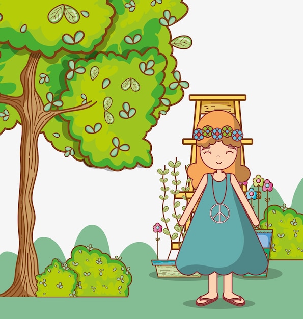 Dibujos animados de chica hippie
