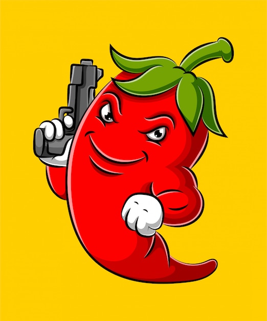 Dibujos animados de chile con una pistola