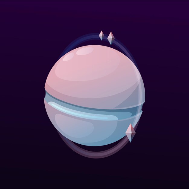 Dibujos animados ciberplaneta con esferas fantasía espacio mundo juego vector icono fantástica galaxia tierra o planeta futurista alienígena con círculos de saturno y cibersatélites geométricos en el universo galáctico