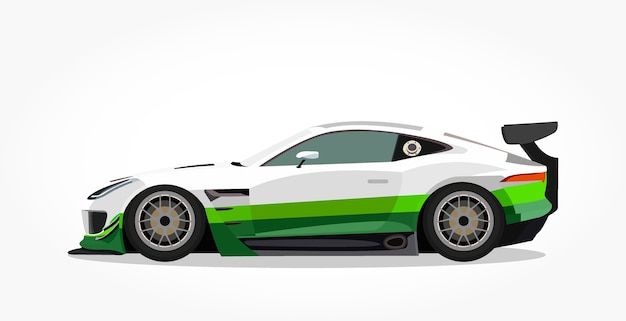 Dibujos animados de coche de carreras de color verde blanco con detalle de  lado y efecto de sombra | Vector Premium