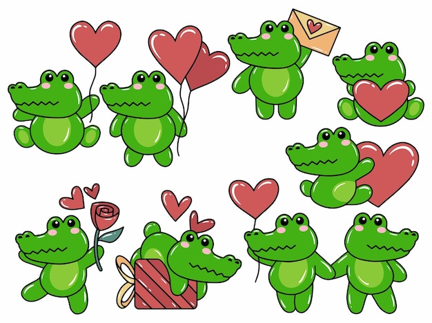 Dibujos animados de cocodrilo lindo para el día de San Valentín