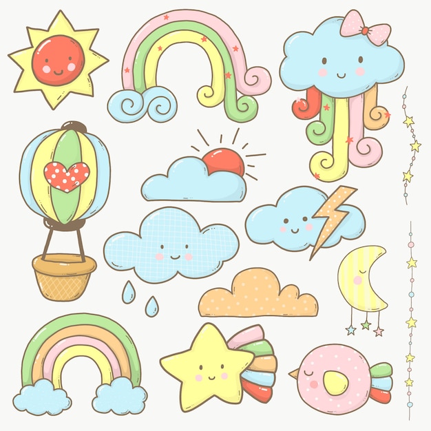 Vector dibujos animados de colección cielo y nube lindo para niños