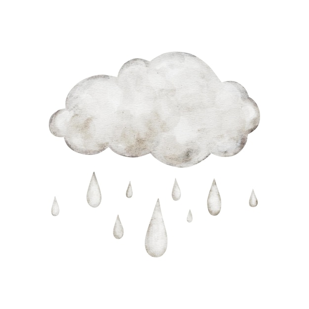 dibujos animados de color beige pastel nubes lluviosas ilustraciones de acuarela dibujadas a mano para niñas o niños infantiles