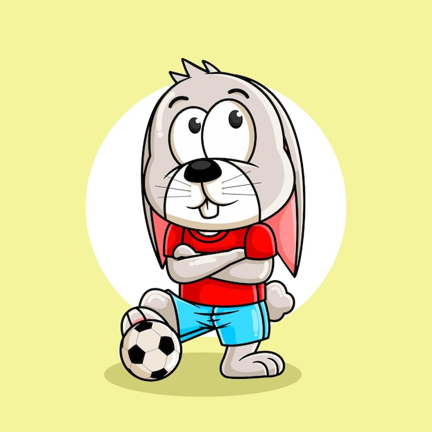 Dibujos animados de conejo jugando fútbol ilustración