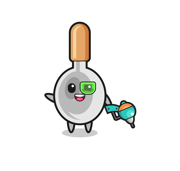 Dibujos animados de cuchara de cocina como futura mascota guerrera