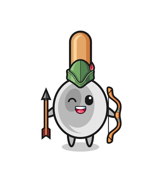 Dibujos animados de cuchara de cocina como mascota de arquero medieval