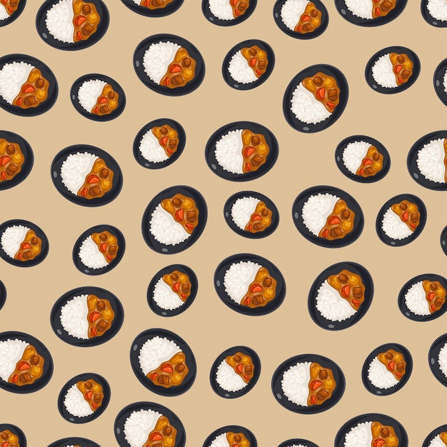 Dibujos animados curry arroz comida japonesa de patrones sin fisuras en colores de fondo