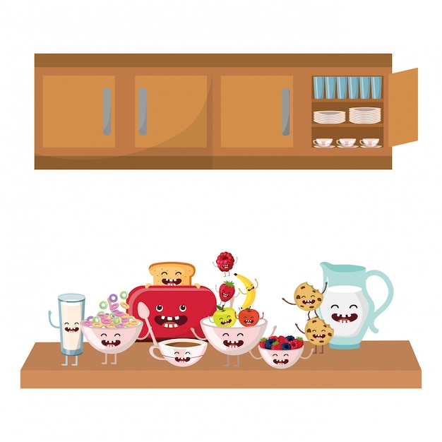 Dibujos animados de delicioso desayuno kawaii