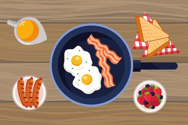 Vector dibujos animados delicioso desayuno sabroso