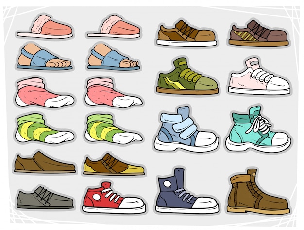 Vector dibujos animados diferentes zapatos y calcetines vector iconos