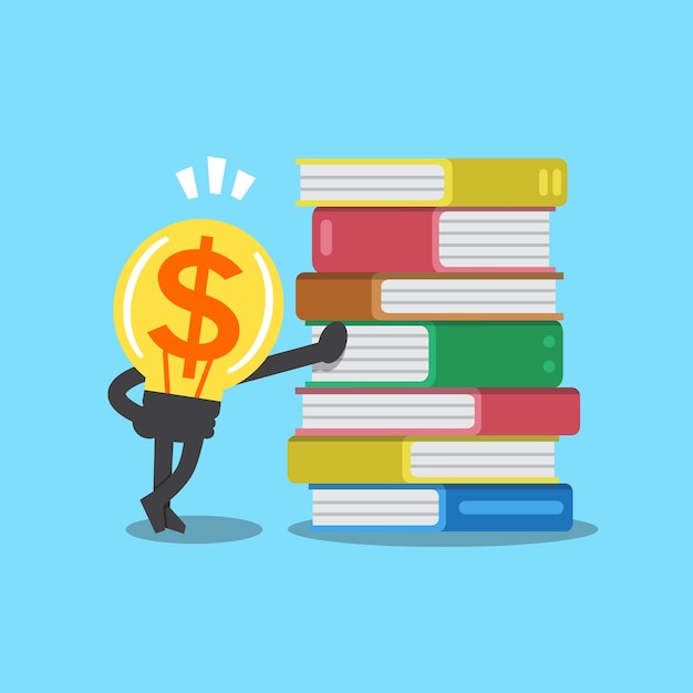 Dibujos animados de dinero grande idea personaje y libros