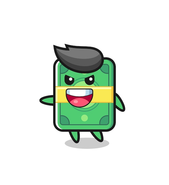 Dibujos animados de dinero con pose muy emocionada, diseño de estilo lindo para camiseta, pegatina, elemento de logotipo