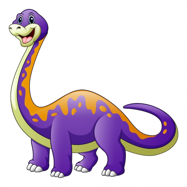 Dibujos animados de un dinosaurio morado con un diplodocus de cuello largo