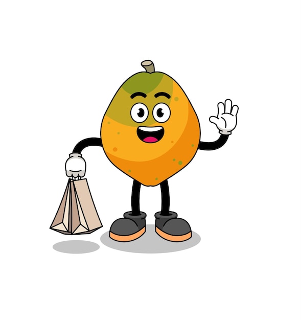 Vector dibujos animados de diseño de personajes de compras de fruta de papaya