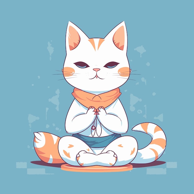 Dibujos animados divertido gato mascota meditando vector ilustración carácter concepto animal icono aislado