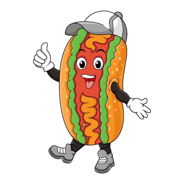 Dibujos animados divertido hot dog dando pulgar