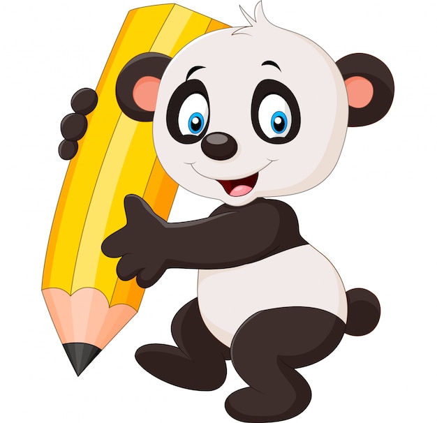 Dibujos animados divertido panda con lápiz