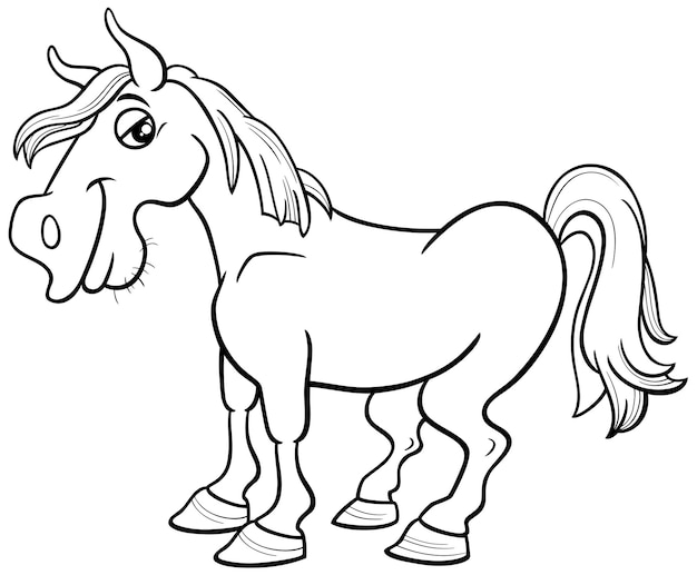 dibujos animados divertidos caballos blancos granja personaje animal página de colorear