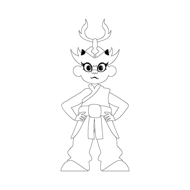 Dibujos animados divertidos y fabulosos vikingos o guerreros chinos Estilo para colorear