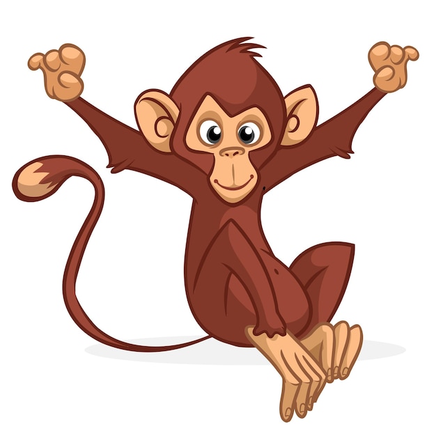 Dibujos animados divertidos de monos chimpancés Ilustración vectorial aislada en blanco