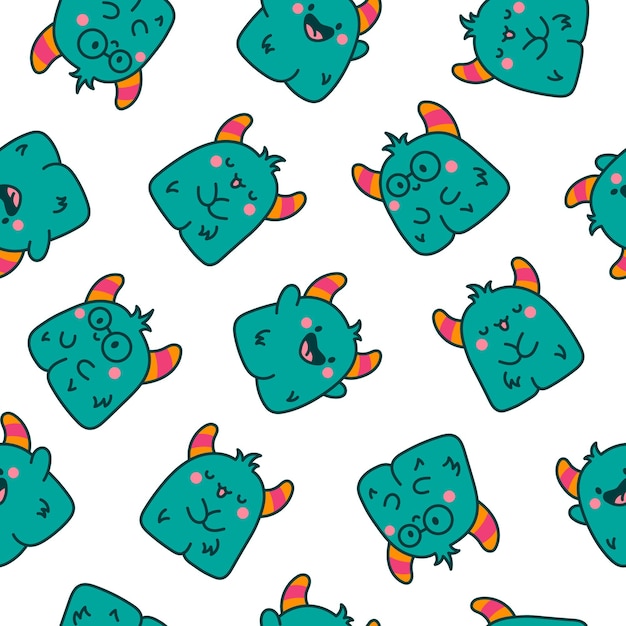 Dibujos animados divertidos de monstruos kawaii con un patrón sin costuras
