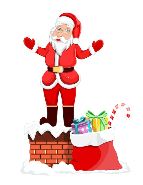 Dibujos animados divertidos Papá Noel en la chimenea Navidad y año nuevo