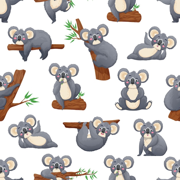 Dibujos animados divertidos personajes de koala de patrones sin fisuras