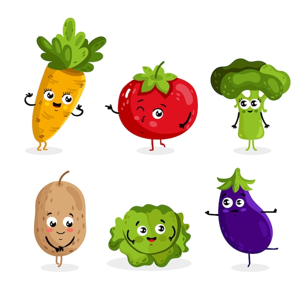 Vector dibujos animados de divertidos personajes vegetales aislados