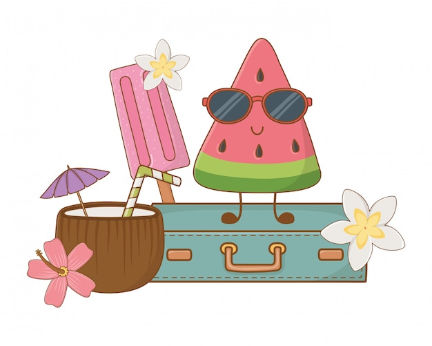 Vector dibujos animados divertidos de verano y frutas