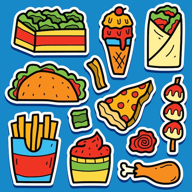 dibujos animados doodle kawaii diseño de etiqueta de comida