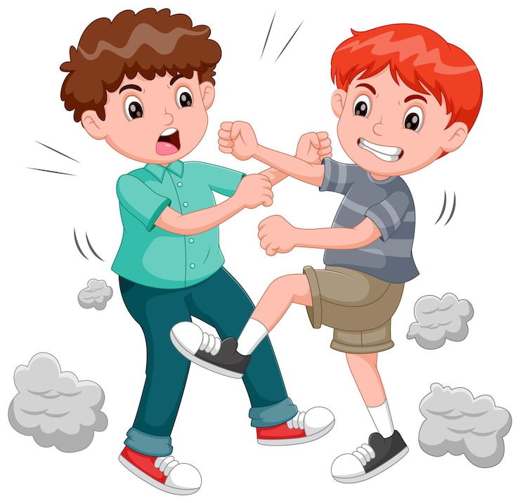 Vector dibujos animados dos niños enojados luchando entre sí ilustración vectorial