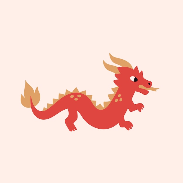 Dibujos animados de dragón rojo Ilustración de animales de fantasía oriental con personaje de cuento de hadas asiático Signo del zodíaco