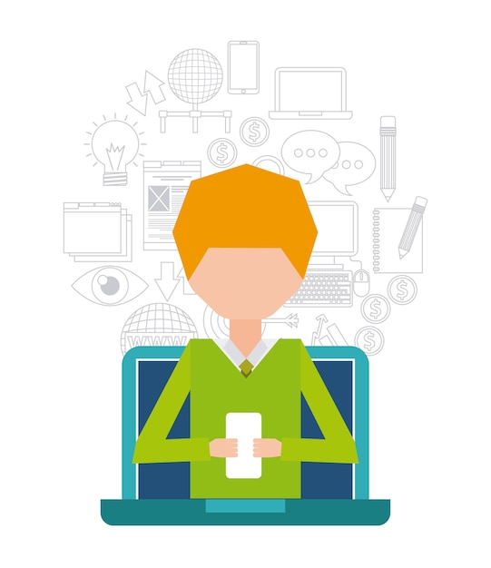 Dibujos animados e icono móvil. Concepto de blog Gráfico vectorial