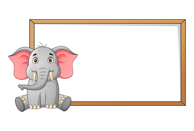 Vector dibujos animados de elefante lindo y letrero en blanco