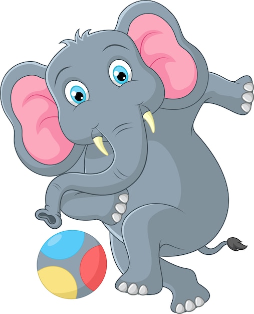 Dibujos animados de elefante pateando una pelota