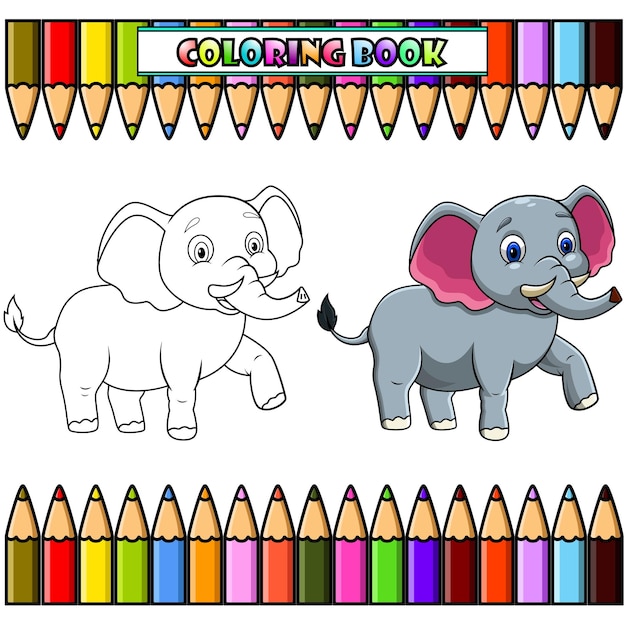 Dibujos animados de elefantes de dibujos animados caminando para colorear libro