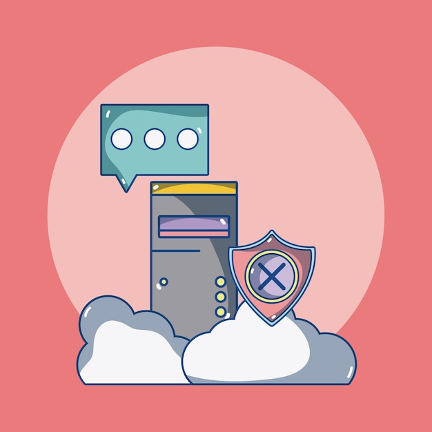 Dibujos animados y elementos de Cloud Computing